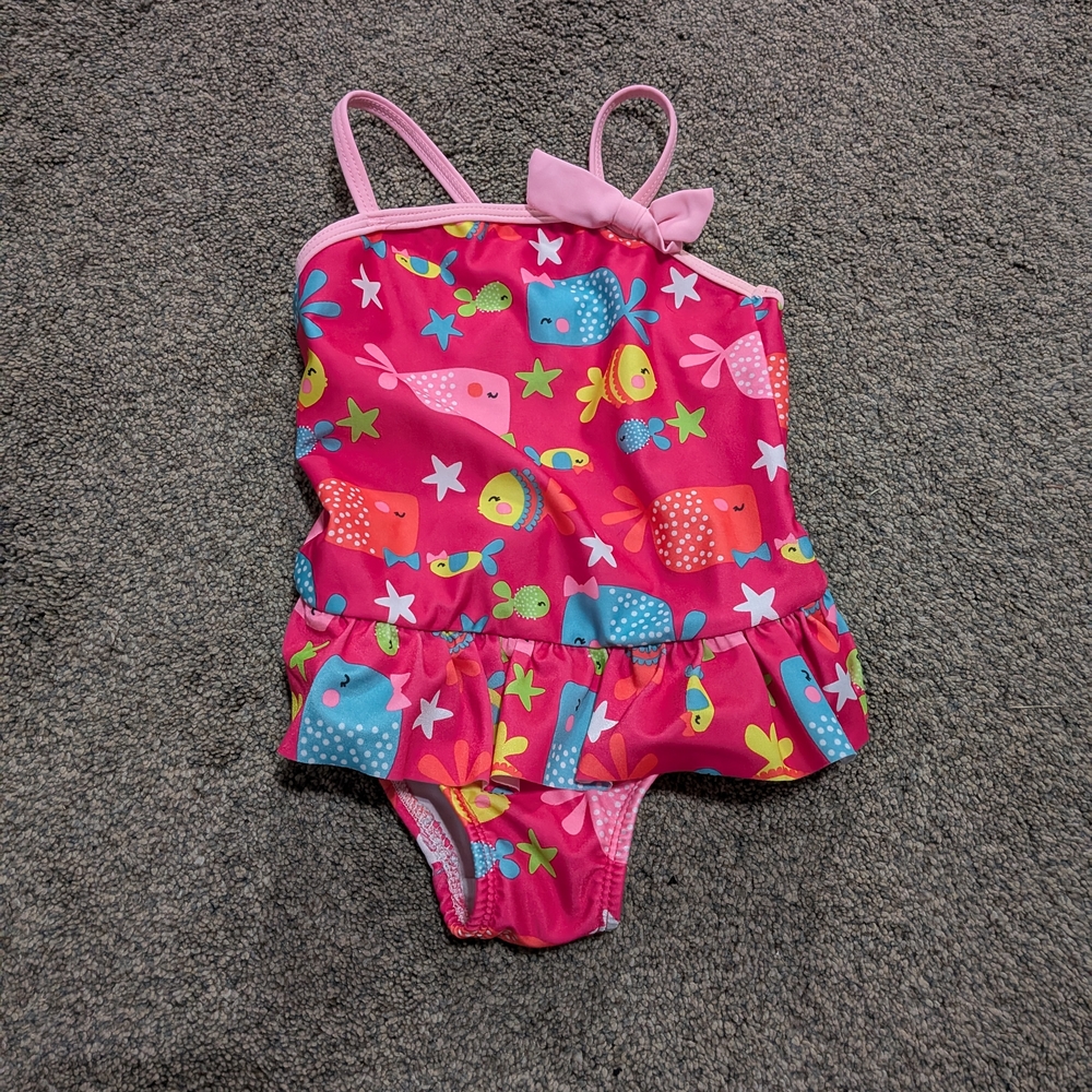 Joe Boxer Pink and Blue One Piece Swimsuit with Sea Creature Design